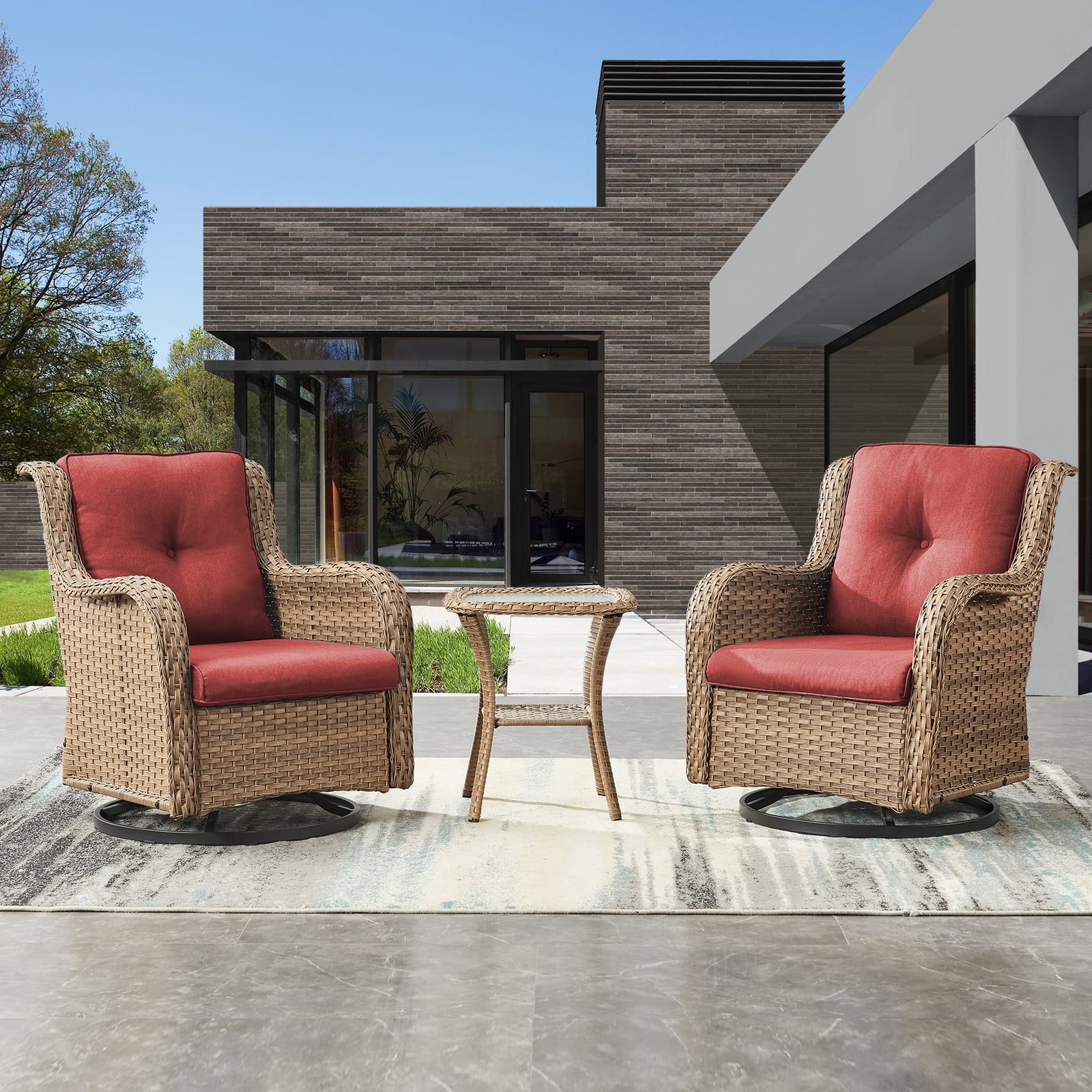 POCASSY 3 Piece Patio Set Outdoor Wicker Glider Rocking and Swivel Chairs with Cushions - Image 53