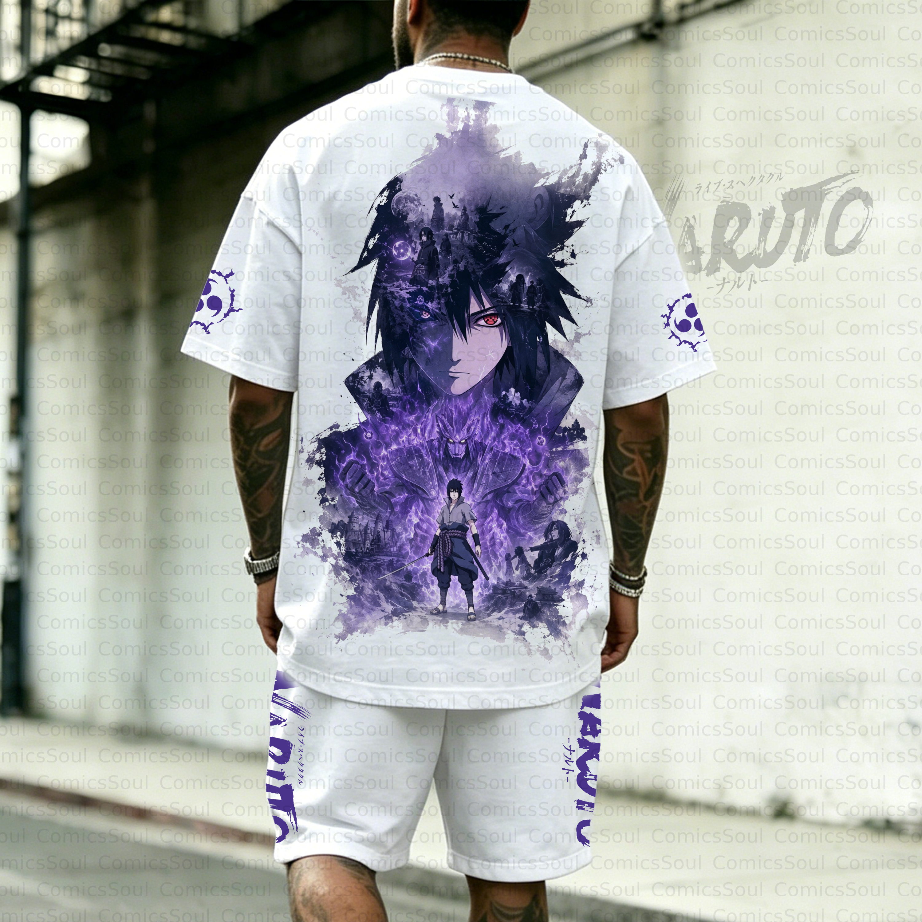 Unisex Anime Inspired Vintage T-shirt& Shorts 2 Pieces Set