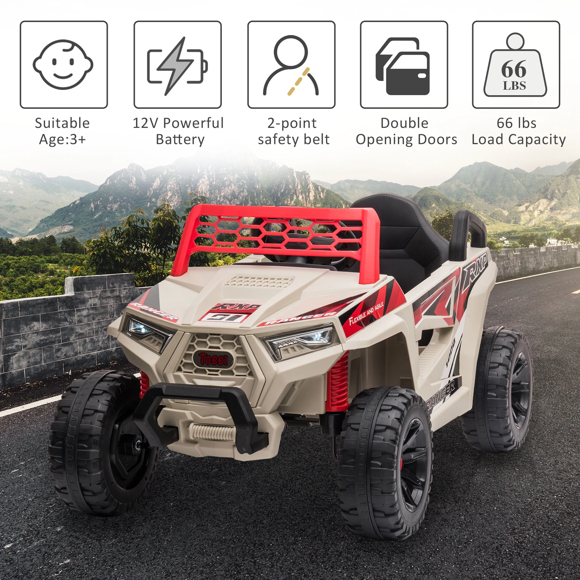 TOBBI 12V Kids Electric off-Road UTV Truck Car Battery Powered Ride on Toys for Girls with LED Headlights, Music, Horn - Image 39