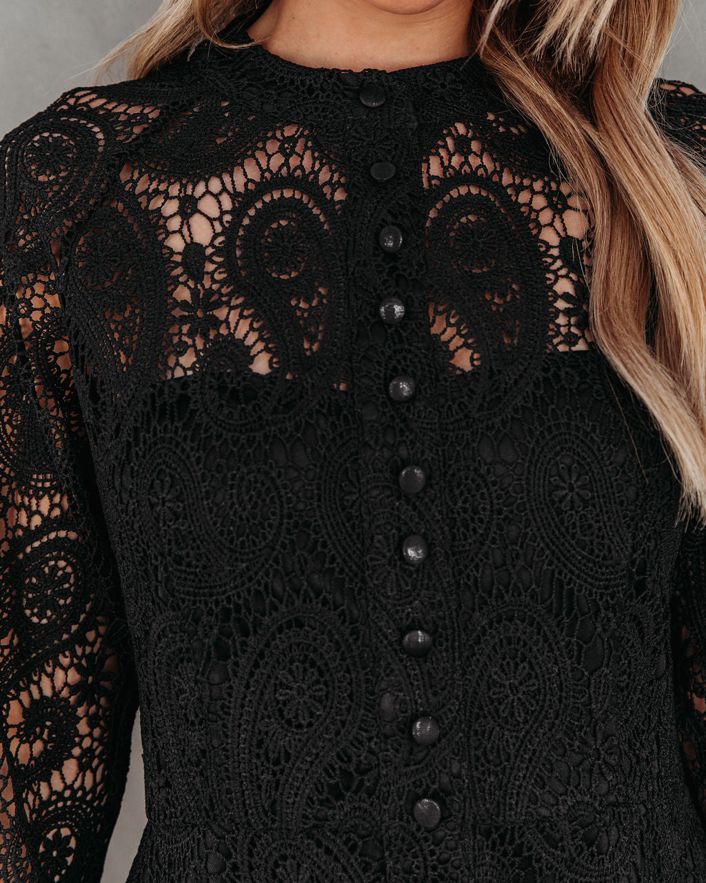 Lila Crochet Lace Mini Dress - Black - Se7enfashion