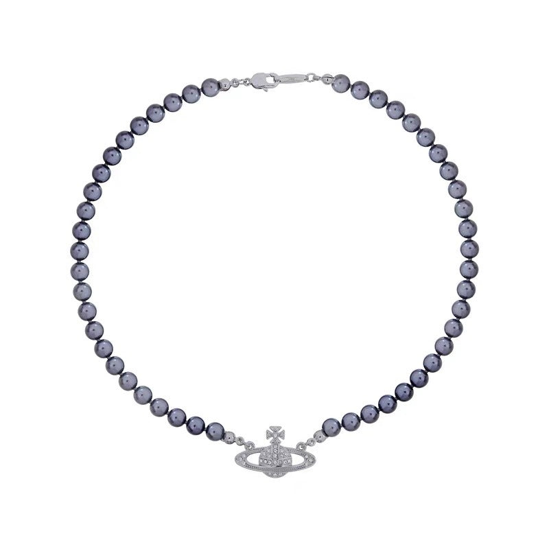 Vivienne Westwood Saturn Pendant Grey Pearl Necklace - Original Replica Club