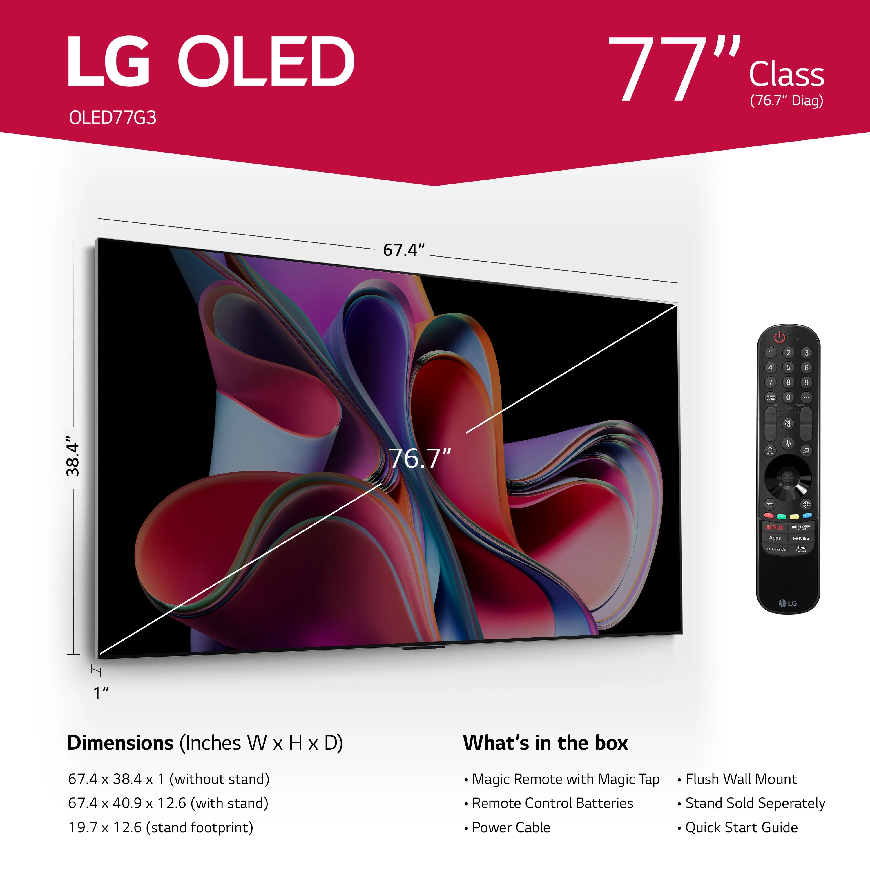 LG 77" Class 4K UHD OLED Web OS Smart TV with Dolby Vision G3 Series - OLED77G3PUA - Image 2