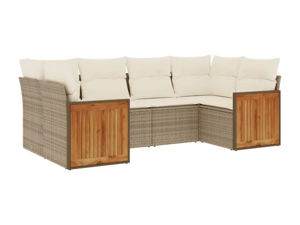 Sancaldeco Juego de sofás jardín con cojines 6 pzas ratán sintético beige 82406XQJP