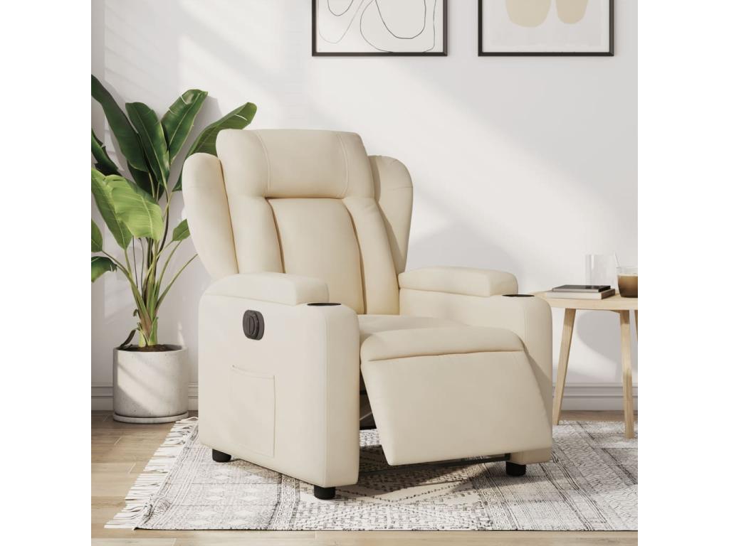 Sillón reclinable eléctrico de tela crema