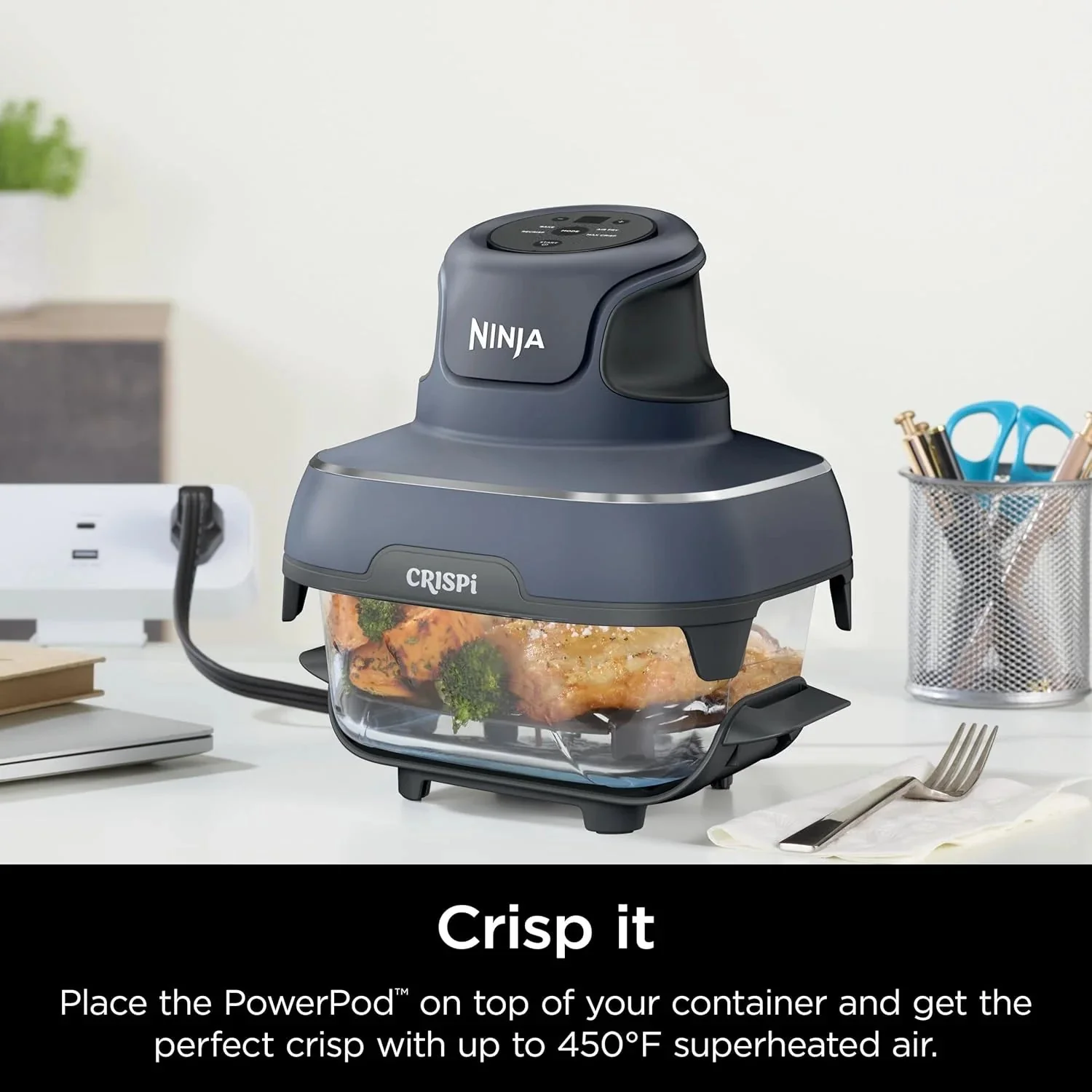Ninja Crispi 4-in-1 Portable Glass Air Fryer Cooking System, 1500W, 4QT & 6-Cup TempWare Glass Containers with Storage Lids, Microwave, Freezer & Dishwasher Safe