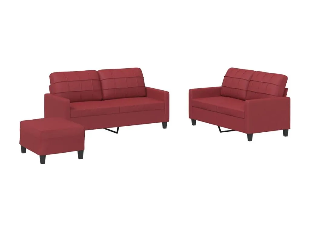 Juego de sofás con cojines 3 piezas cuero sintético rojo tinto 62809JCWA