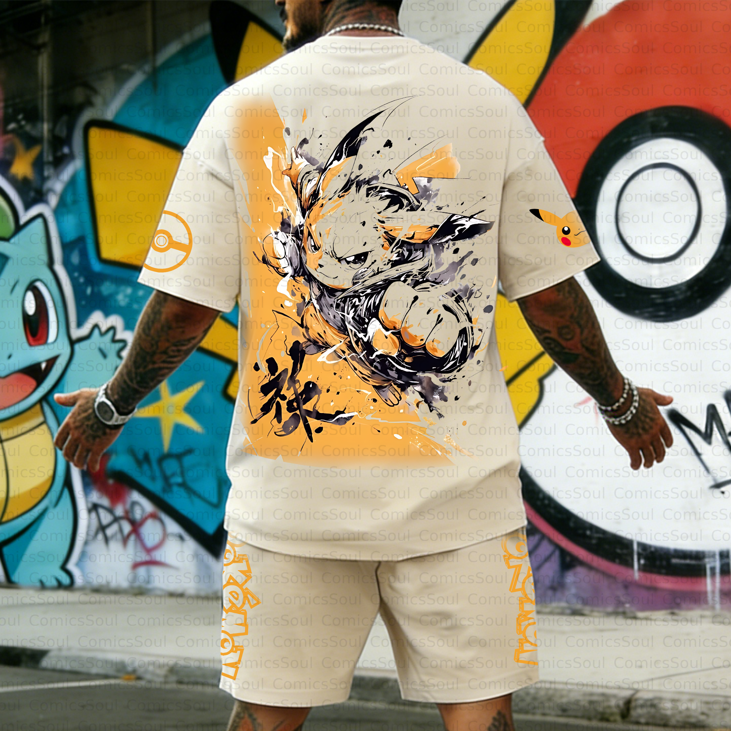 Unisex Anime Inspired Vintage T-shirt& Shorts 2 Pieces Set