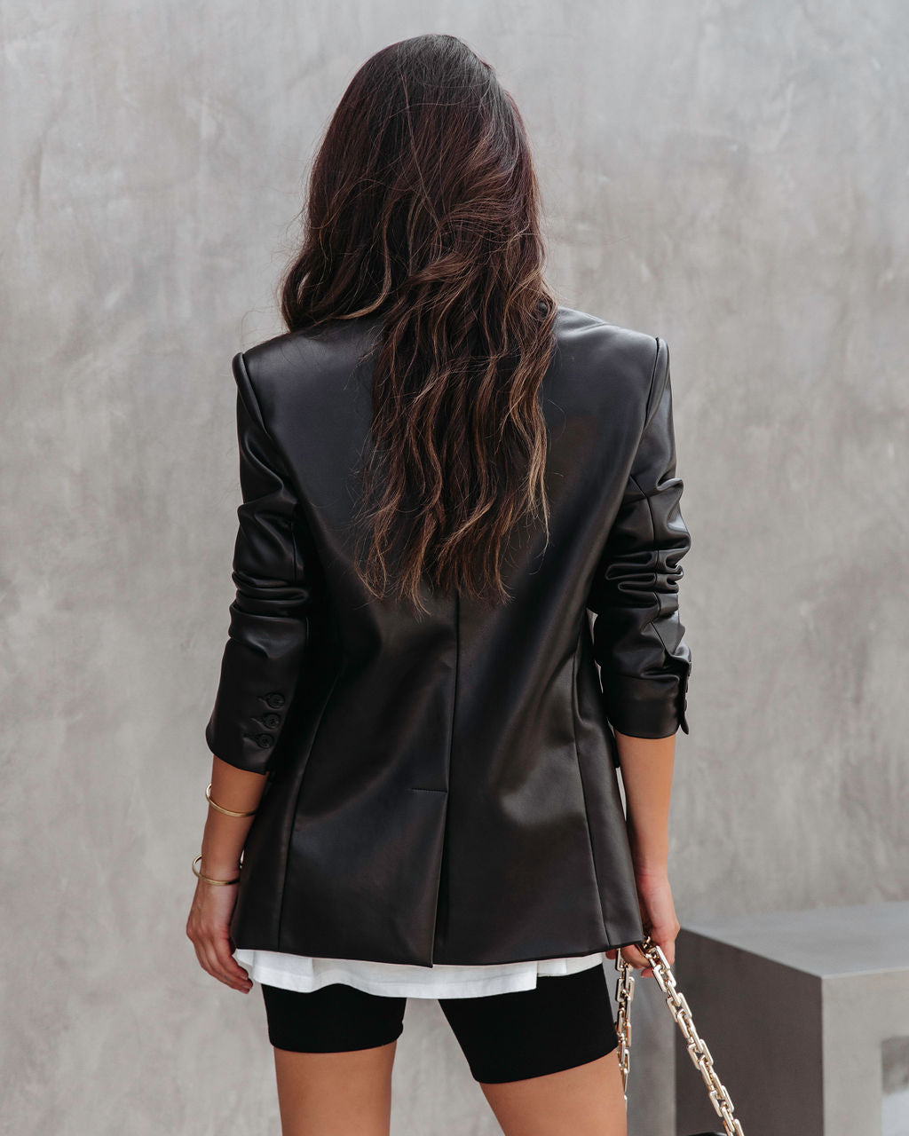 Buzz Worthy Faux Leather Blazer - Black - Se7enfashion