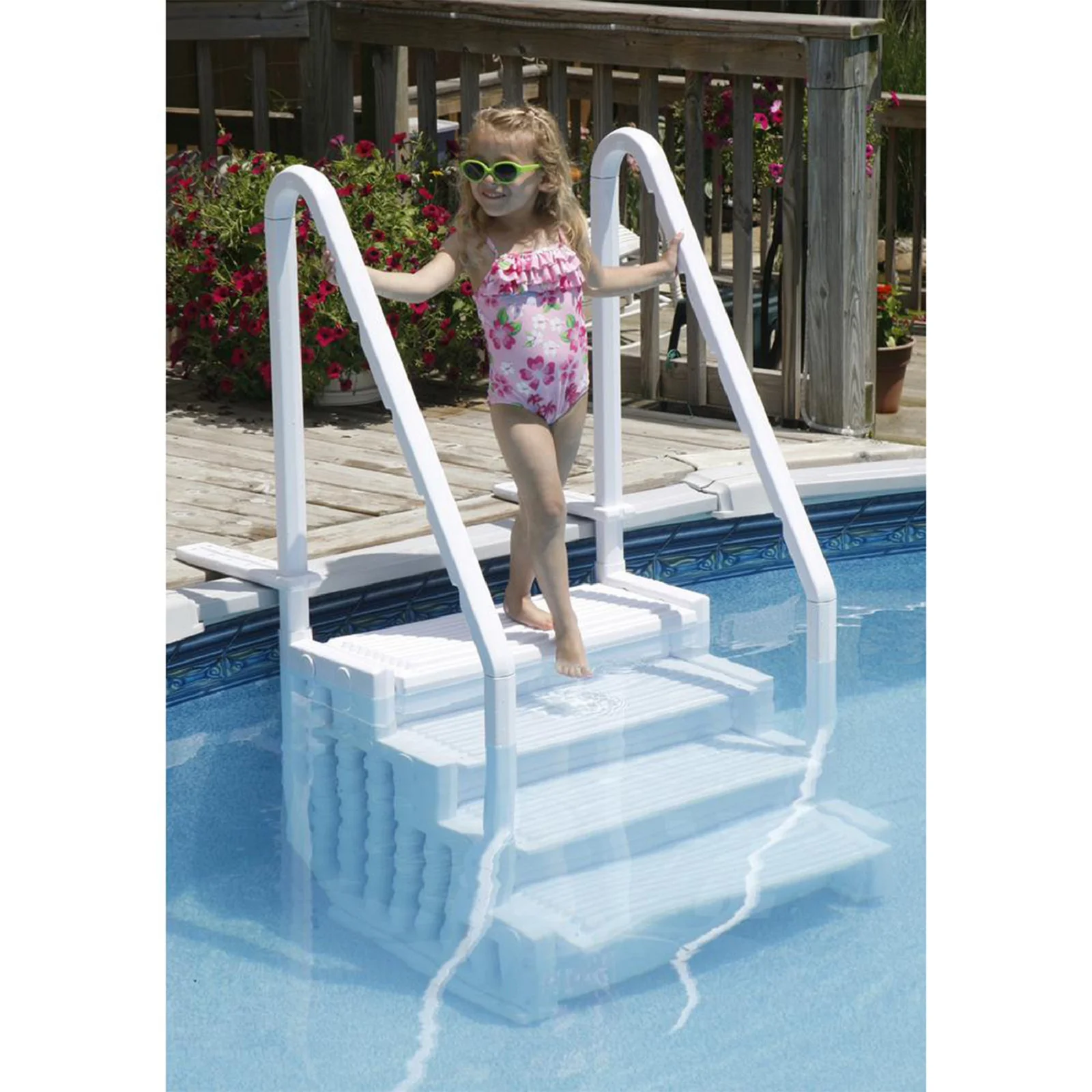 Blue Torrent Antigua Step Ladder with Handrails for Above Ground Pools, White - Image 5