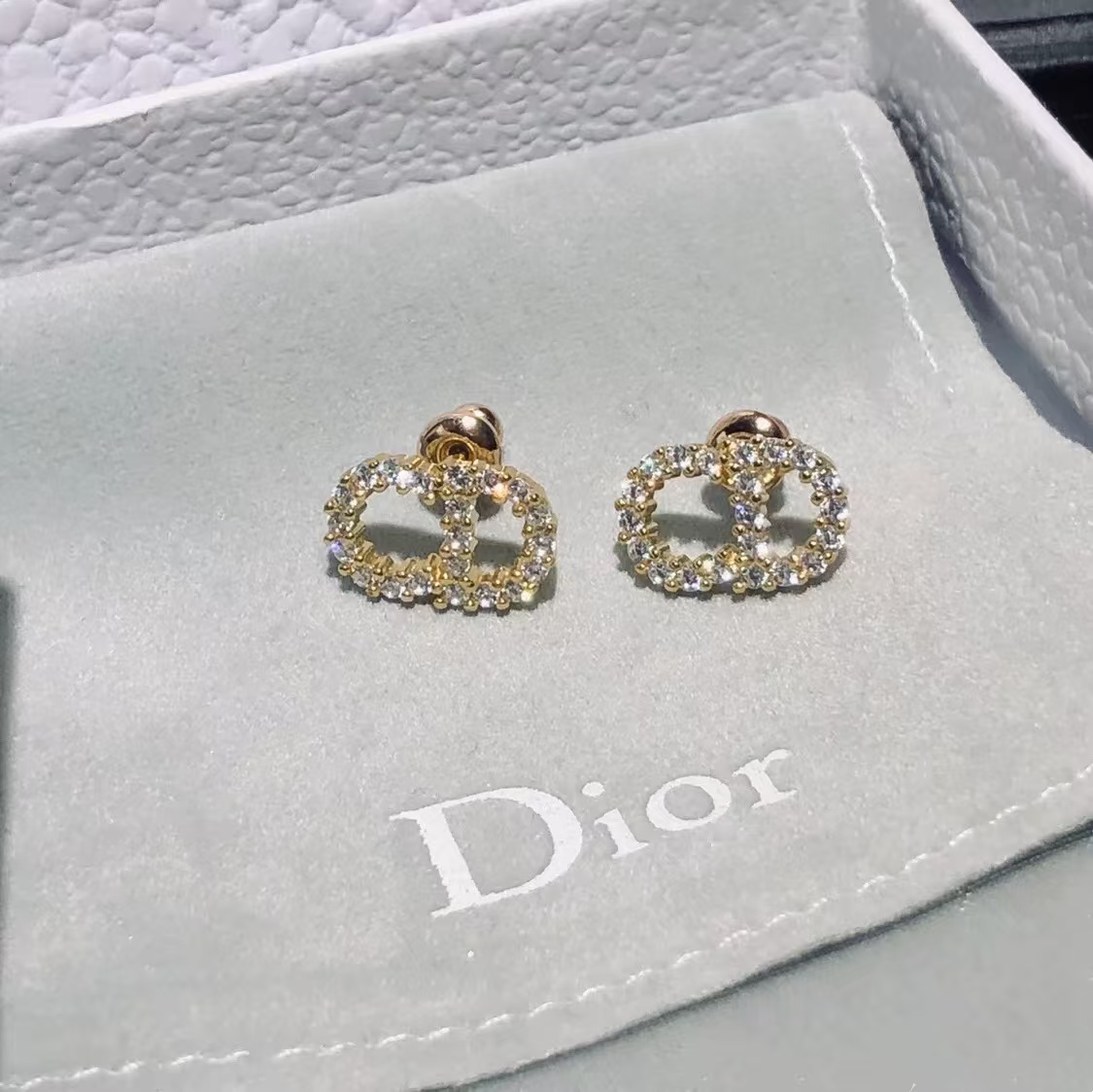 Dior Classic Diamond Paved CD Stud Earrings - Original Replica Club