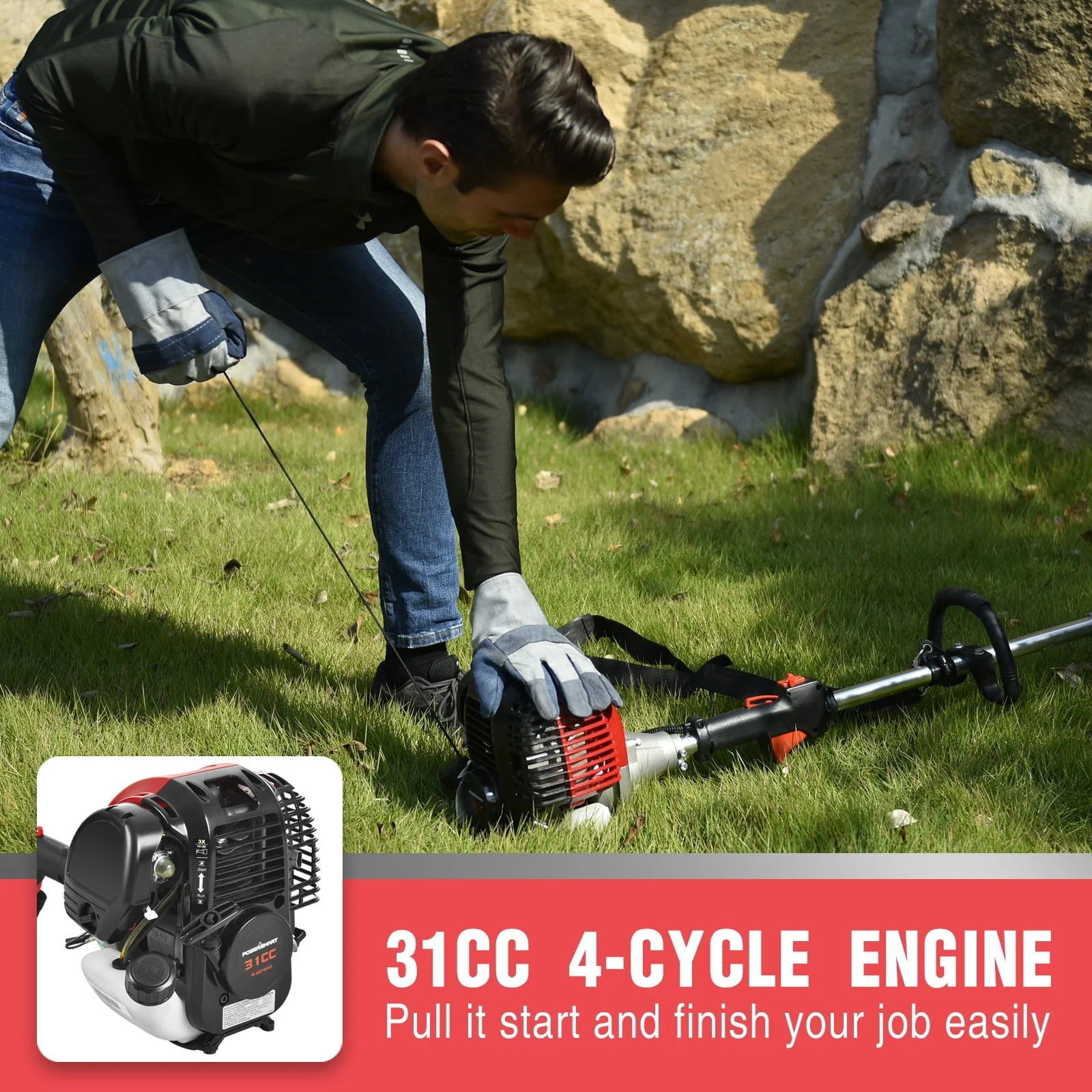 PowerSmart 4-Cycle 31cc 15lb Straight Shaft Gas String Trimmer Weed wacker and Brush Cutter for Lawns and Grass - Image 7
