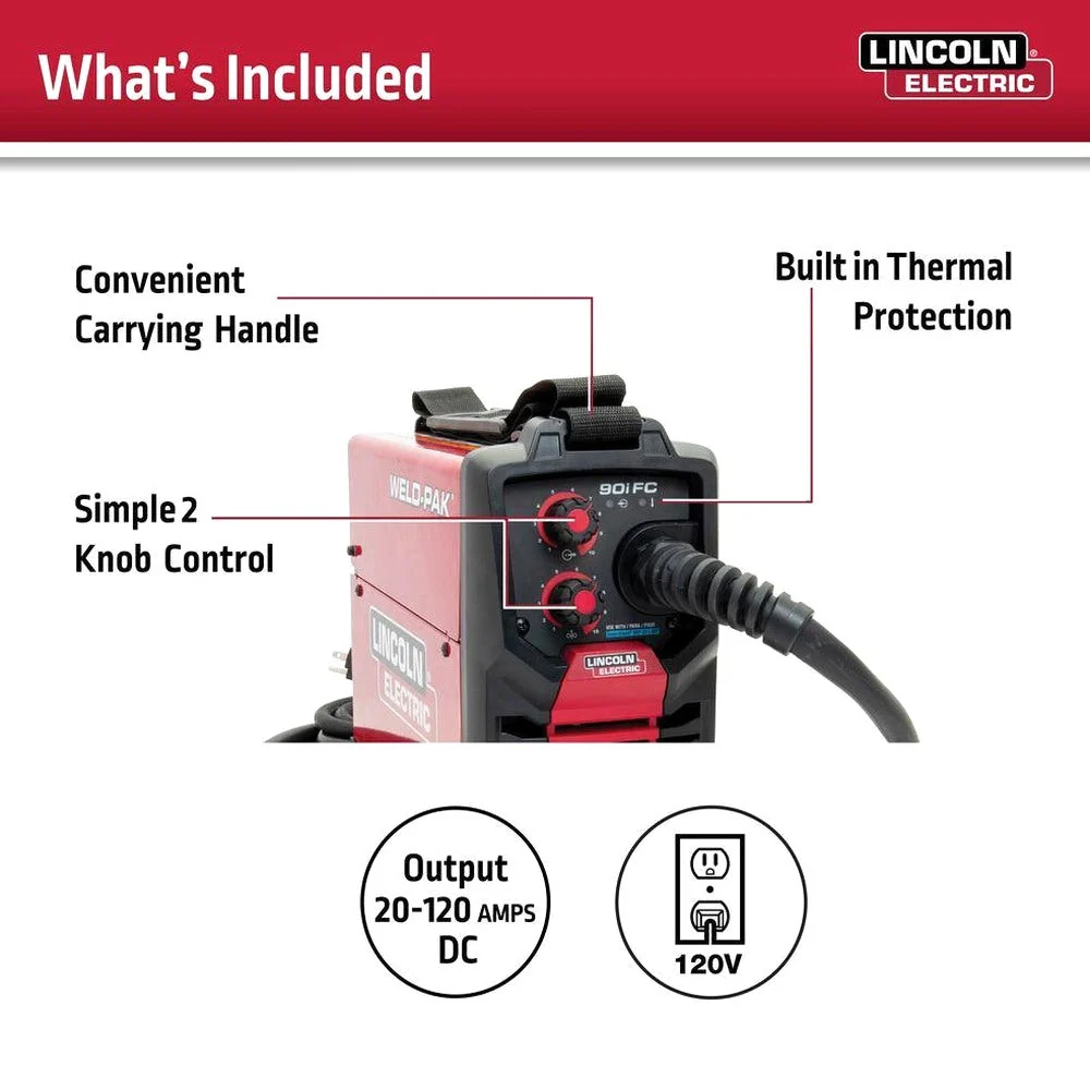 Lincoln Electric Weld-Pak 90i FC Flux-Cored Wire Feed Welder, 120V, 120 Amp, 1/4 in - K5255-1 - Image 3 Lincoln Electric Weld-Pak 90i FC Flux-Cored Wire Feed Welder, 120V, 120 Amp, 1/4 in - K5255-1 - Image 3