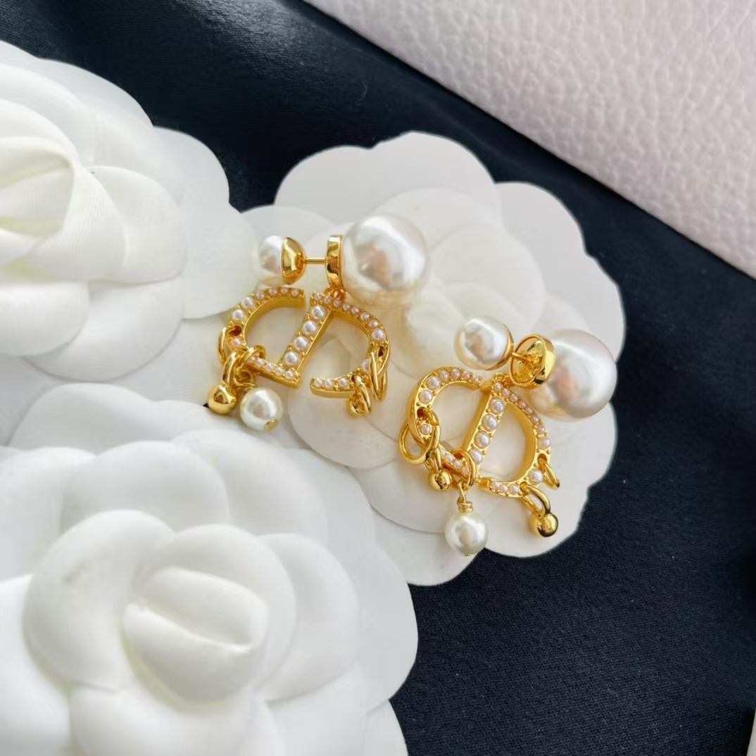 Dior Baroque CD Paved Pearl Earrings - Original Replica Club