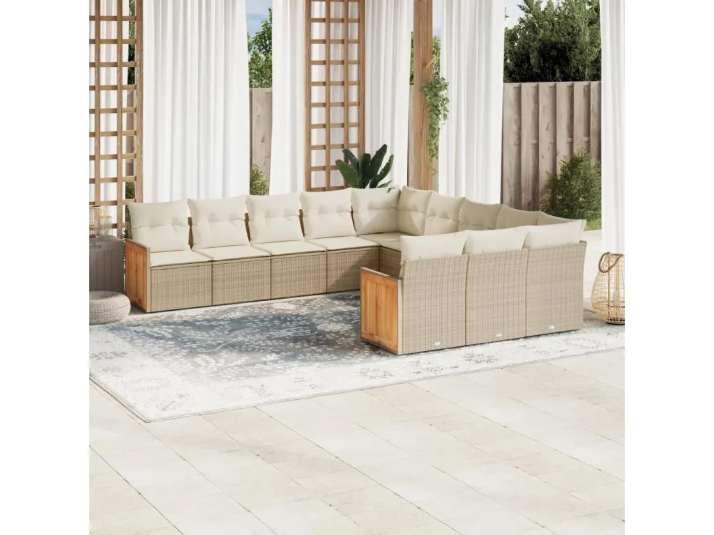 Set de sofás de jardín 11pzas con cojines ratán sintético beige