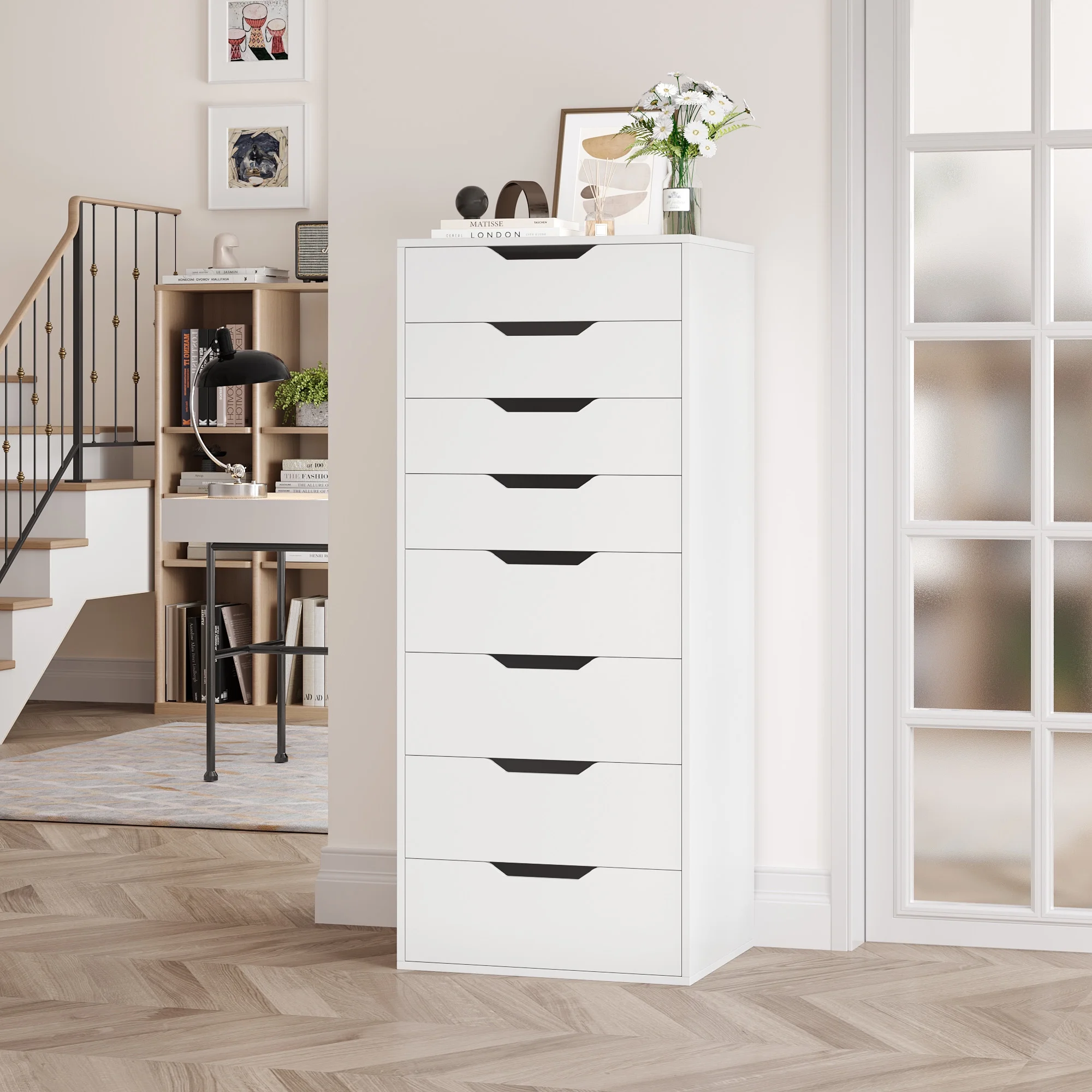 Homfa Vertical 8 Drawer Dresser, 44.5-H Modern Drawers Dresser for Bedroom Living Room, White - Image 3