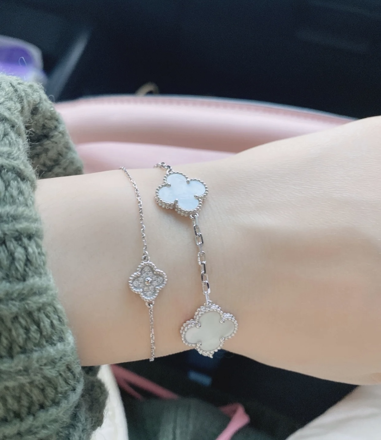 VCA Silver White Clover Vintage Alhambra Bracelet, 5 Motifs - Original Replica Club