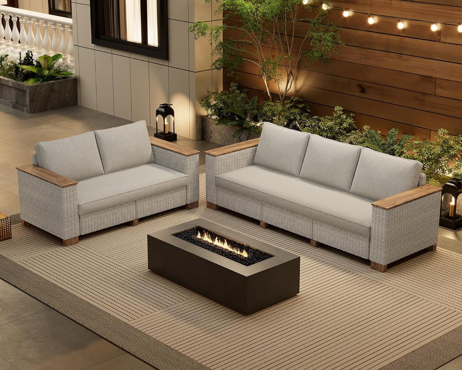Jocisland Patio Furniture Set, 6 Piece Modular Rattan Outdoor Sectional Set with Washable Cushions, 3-Seat Outdoor Couch, 1 Loveseat, 1 Single Chair for Lawn Deck Backyard Garden, Beige - Image 17
