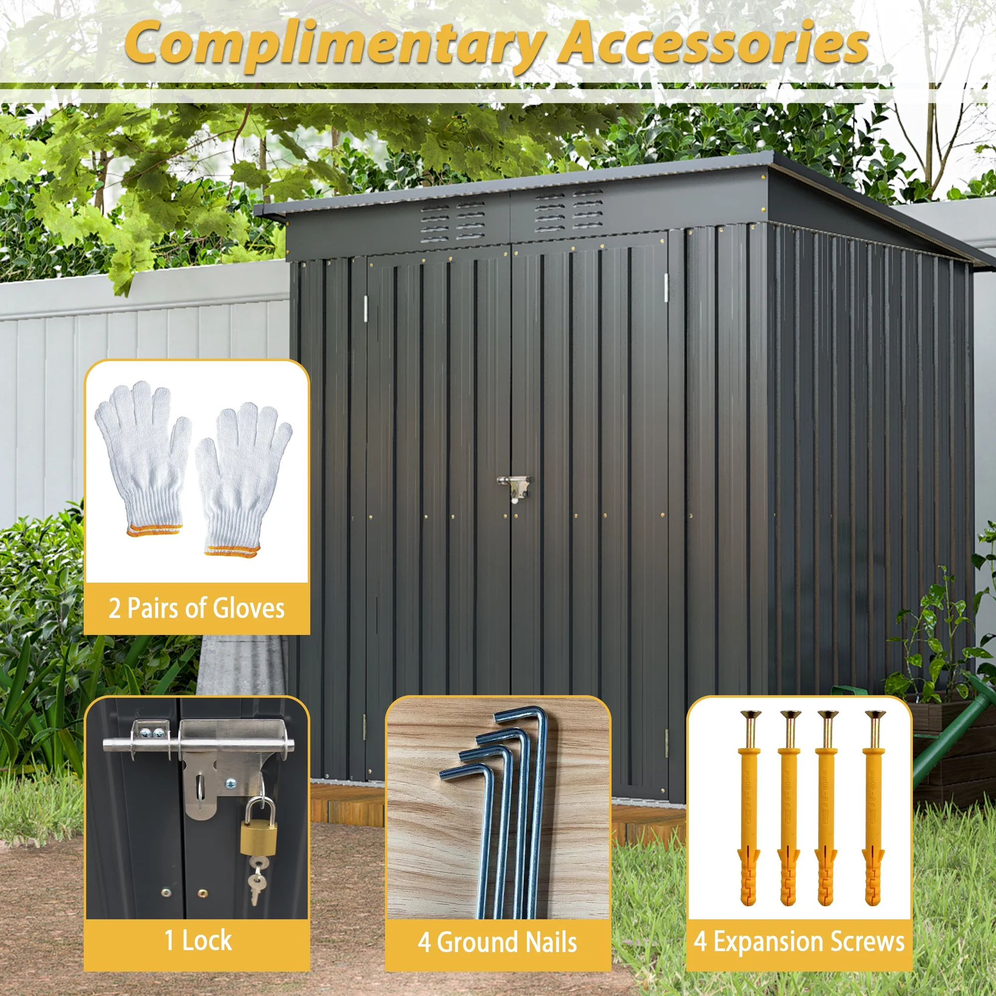 6 x 4 ft Outdoor Storage Shed with Floor Frame, Storage Sheds for Outside with Lockable Door, All Weather Garden Tool Shed with Air Vent for House Backyard Patio Lawn, Black - Image 9