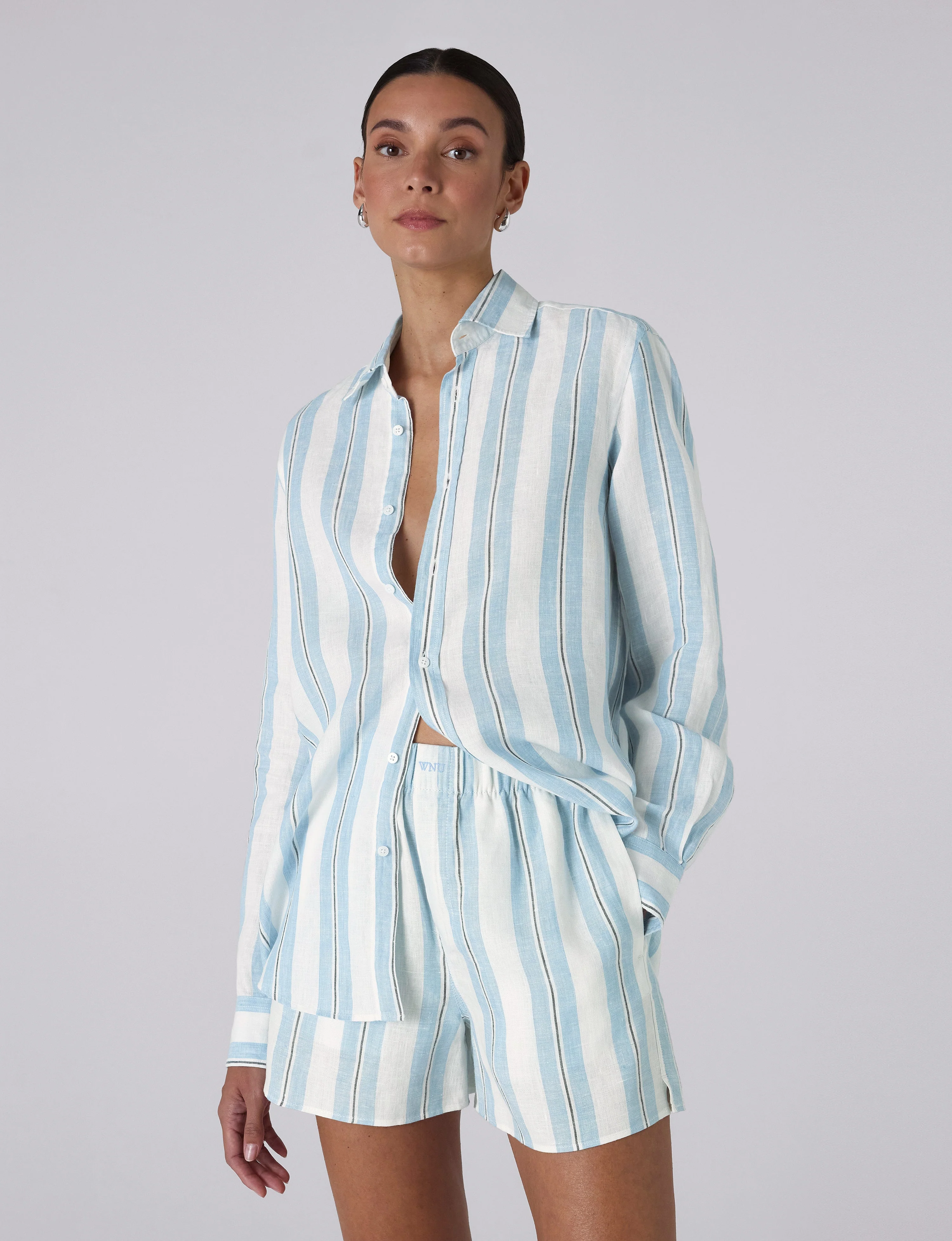 The Set: Linen Cornflower Blue Stripe Shirt & Boxer