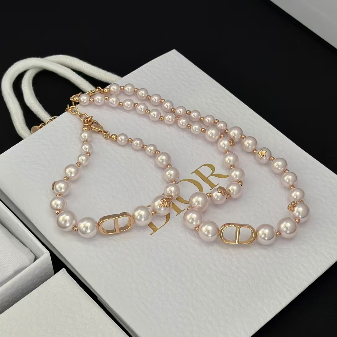 Dior Rose Gold- Finish Vintage Pearl Necklace - Original Replica Club
