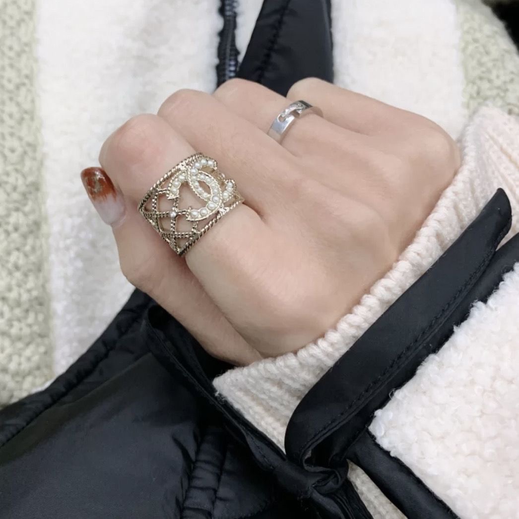 Chanel Light Gold Hollow Pearl CC Ring - Original Replica Club
