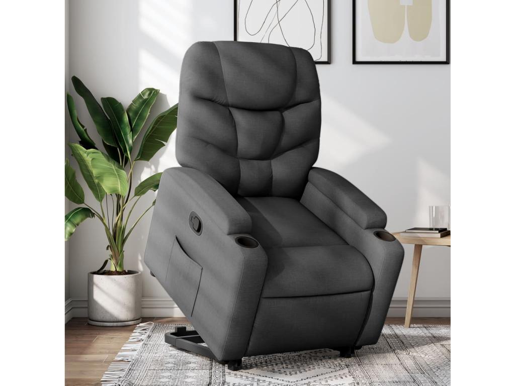 Sillón reclinable elevable de tela gris oscuro