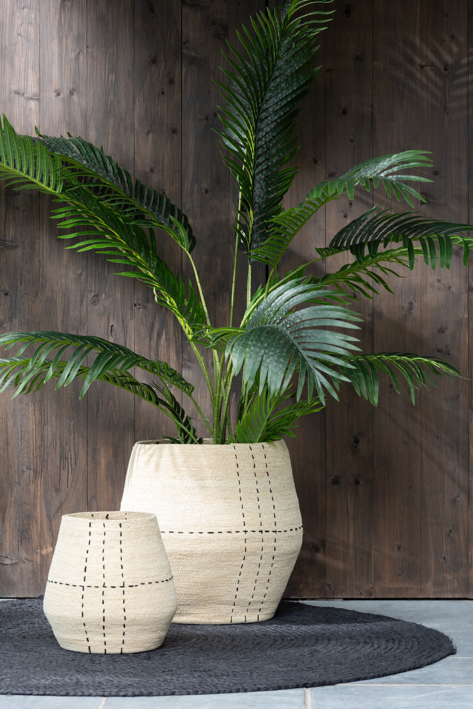 J-Line mand Stippellijnen - zeegras - naturel zwart - 2 stuk