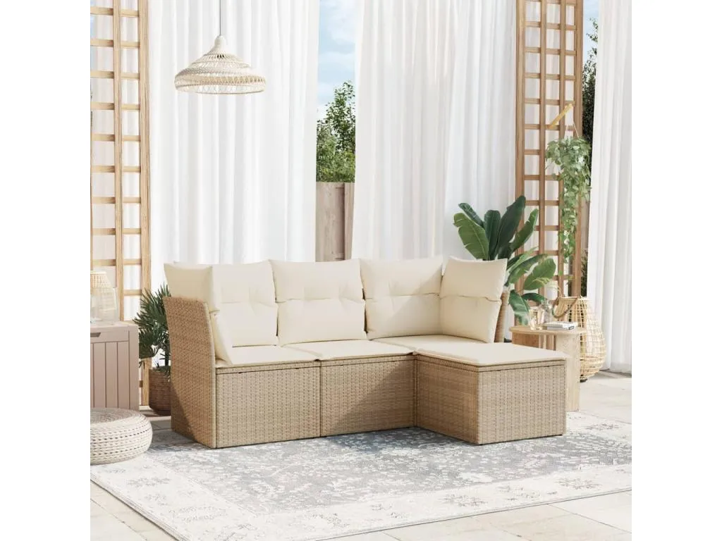 Juego de sofás jardín con cojines 4 piezas ratán sintético beige