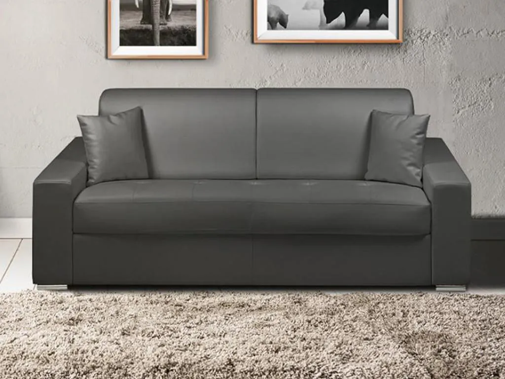 Sofá cama italiano 3 plazas piel sintética Luxmbls - Negro - Cama 140 cm - Colchón 18 cm 88102YVAK