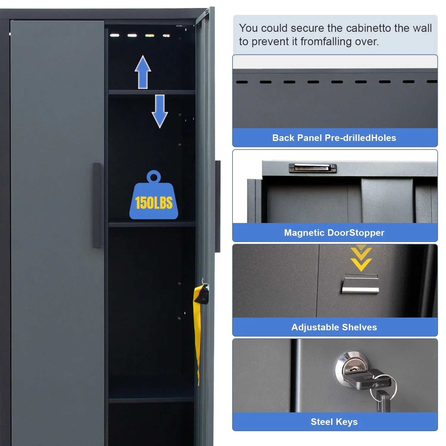 HPDMC 7-Piece Metal Garage Cabinet System With 4-Drawer Roller Cabinet, 47.2 in Workbench And Pegboards - Image 7 HPDMC 7-Piece Metal Garage Cabinet System With 4-Drawer Roller Cabinet, 47.2 in Workbench And Pegboards - Image 7