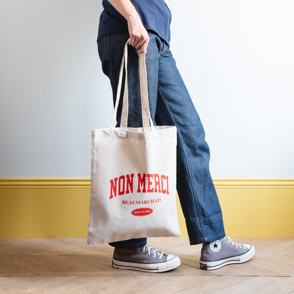 Merci - Sac Tote Bag College Non Merci - Rouge