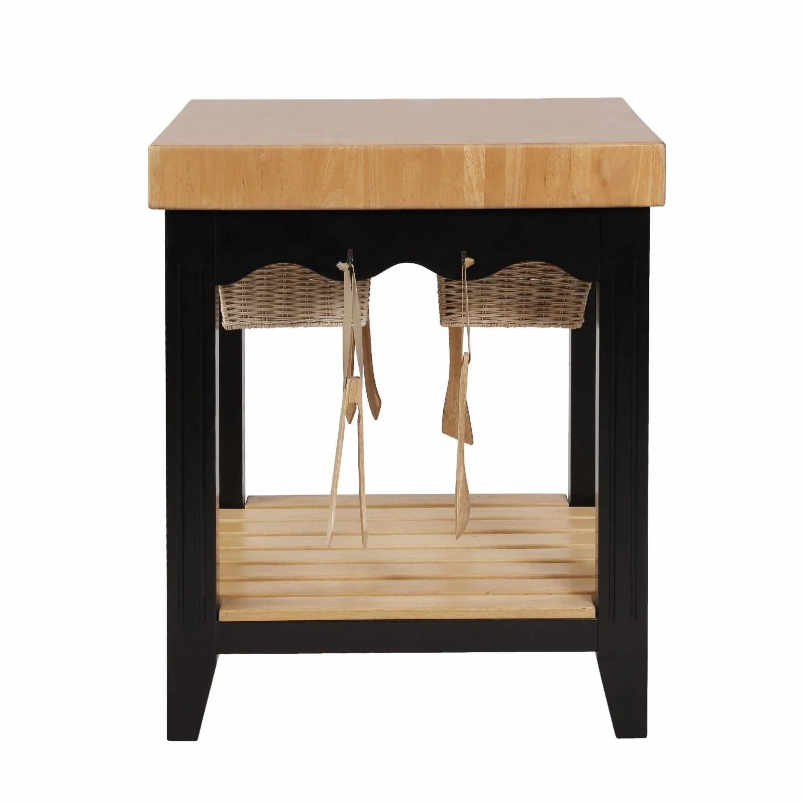 Kolton Square Kitchen Island, Black and Natural with Butcher Block Top - Image 6