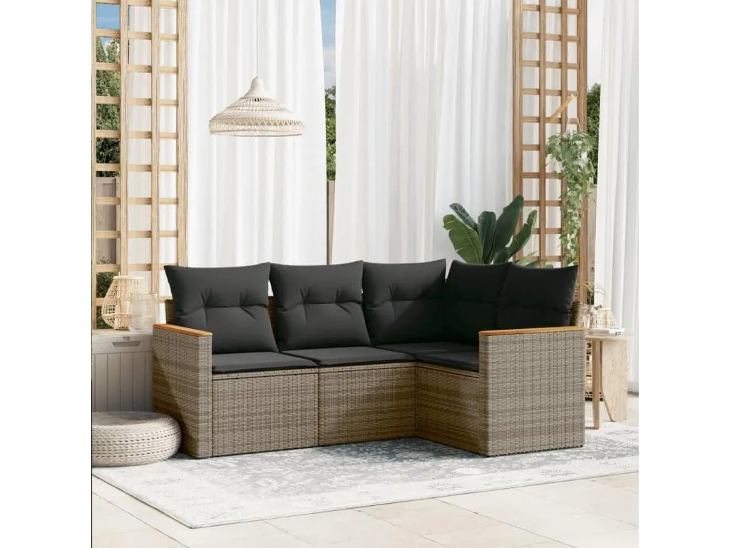 Set de sofás de jardín 4 pzas y cojines ratán sintético gris SEJJ23882
