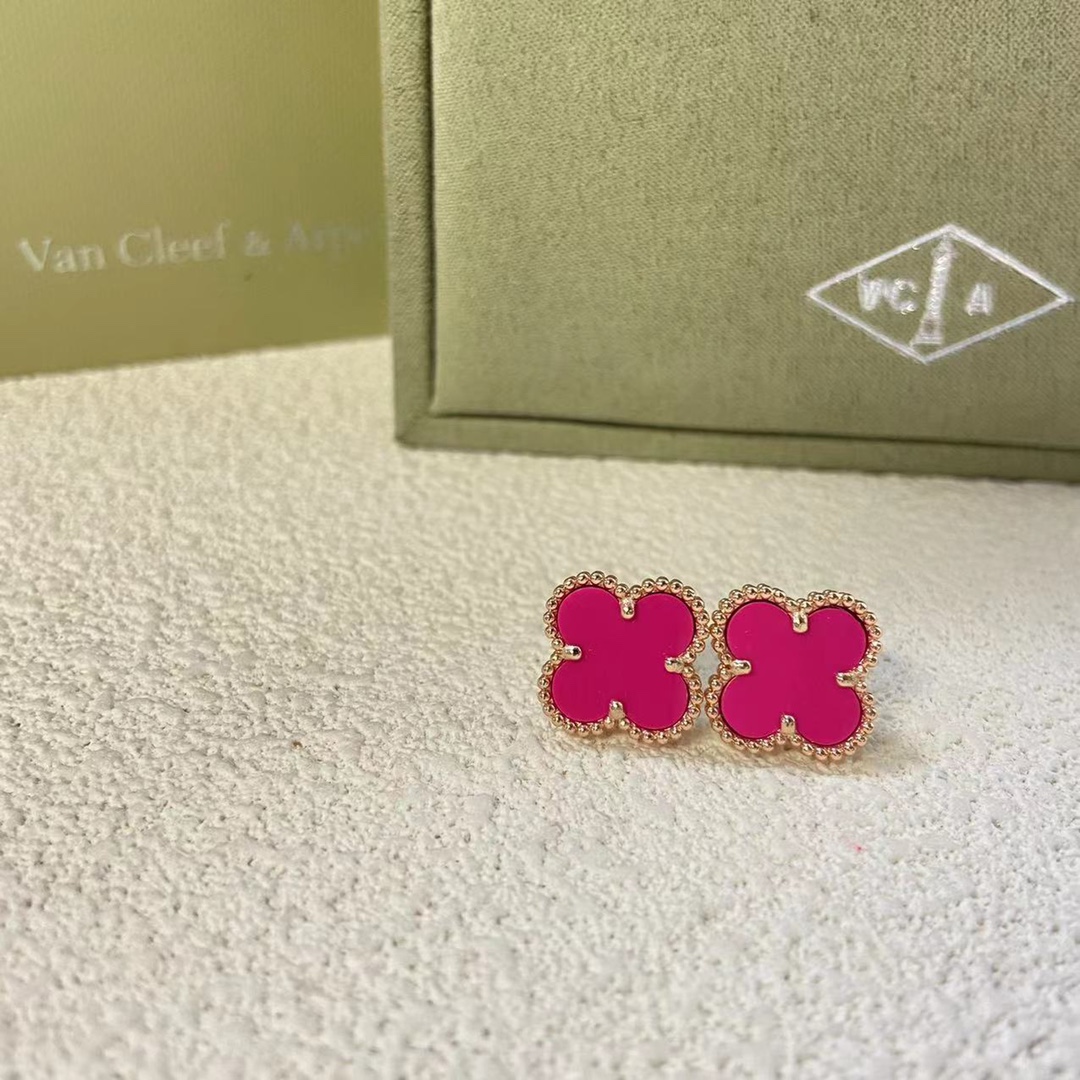 VCA Rose Red Vintage Alhambra Earrings - Original Replica Club