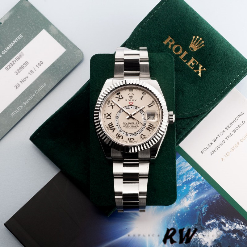 Rolex Sky-Dweller 326939 Fluted Bezel Ivory Dial 42MM Mens Replica Watch
