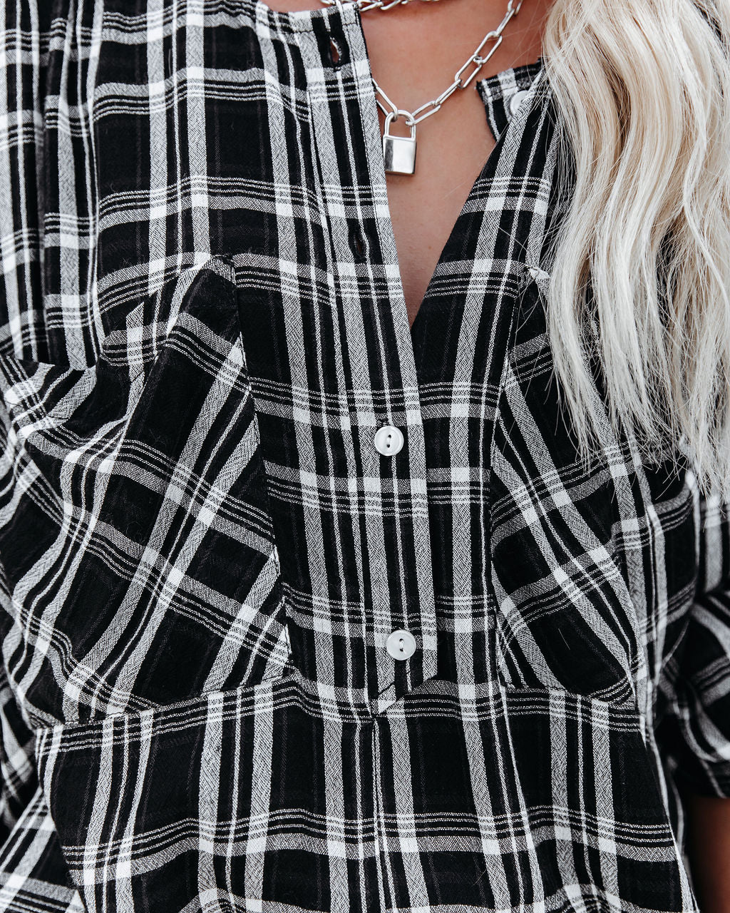 Mandy Cotton Plaid Henley Top - Se7enfashion