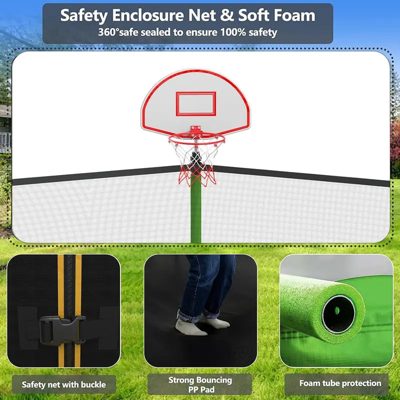Trampoline With Enclosure Net And Adjustable Basketball Hoop - 8ft, 10ft, 12ft, 14ft, 15ft, 16ft - Image 12 Trampoline With Enclosure Net And Adjustable Basketball Hoop - 8ft, 10ft, 12ft, 14ft, 15ft, 16ft - Image 12