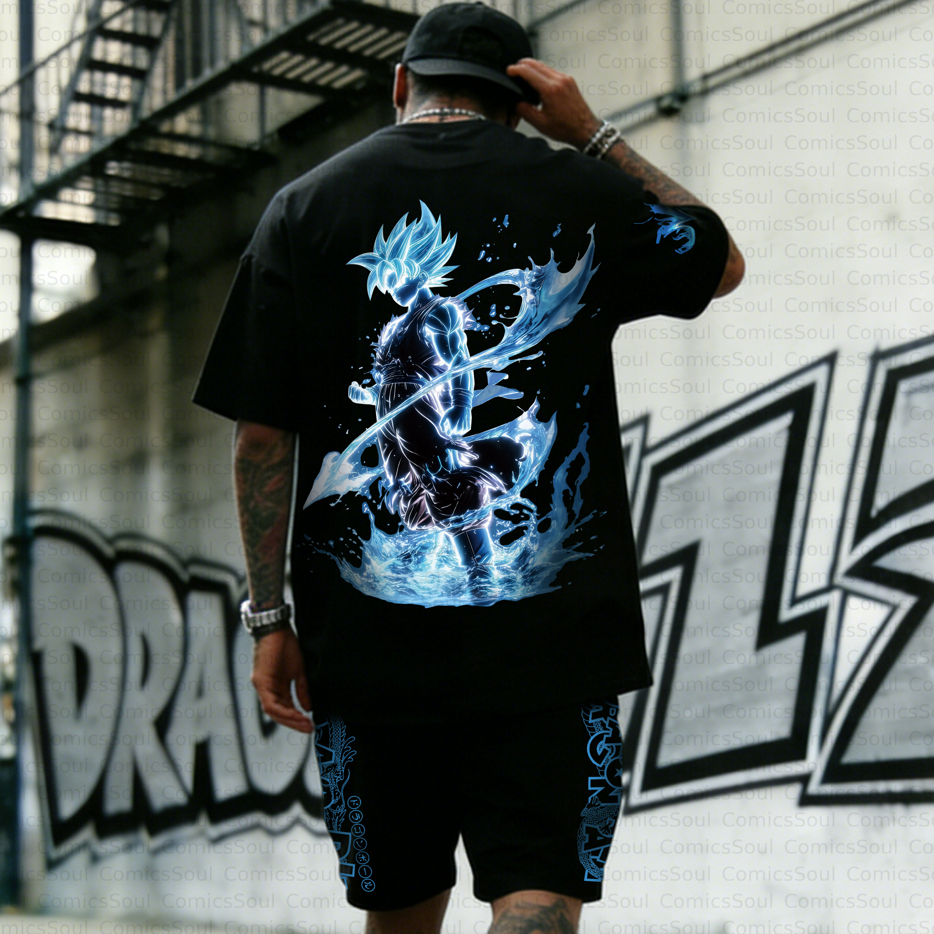 Unisex Anime Inspired Vintage T-shirt& Shorts 2 Pieces Set
