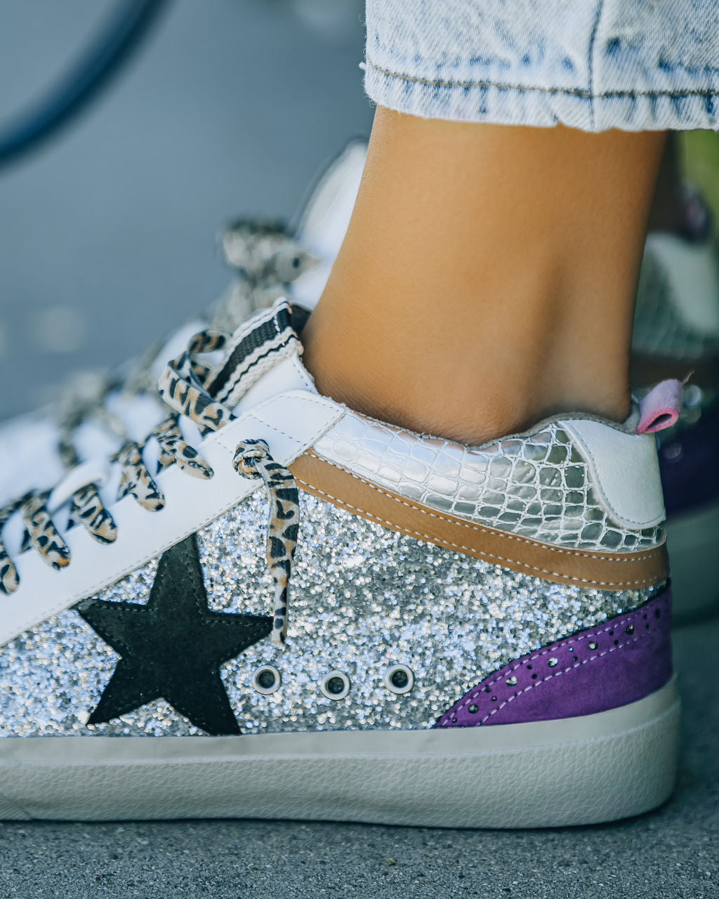 Rina High-Top Glitter Sneaker - Silver White - Se7enfashion