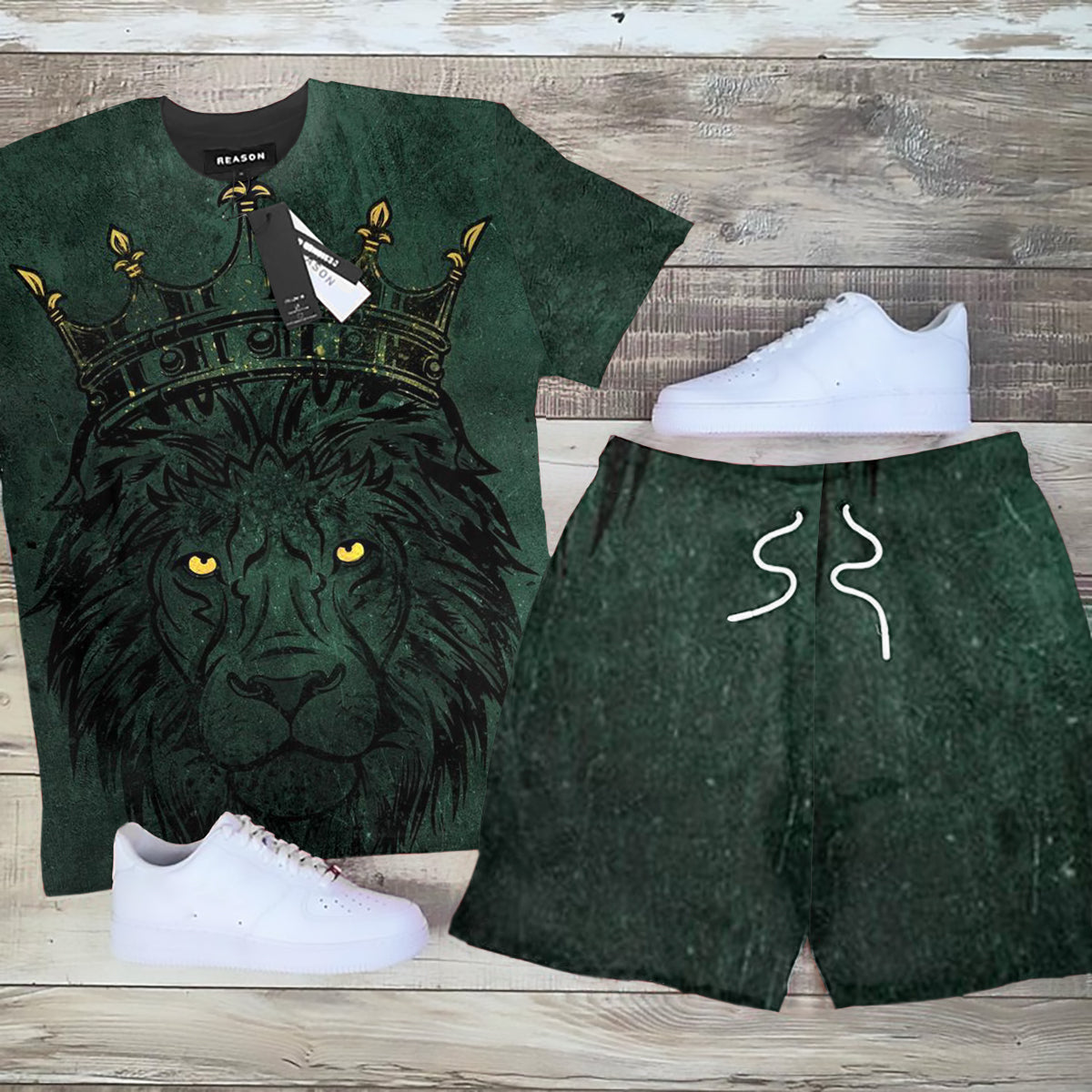 Suitmens Men's Street Lion King Short Sleeve T-Shirt Set  044