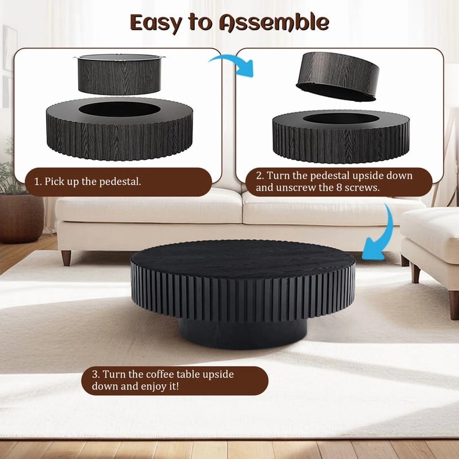 FFH 43.7 inch Oval Coffee Table for Living Room,Handcraft Rustic Corner Coffee Table Nature Wood Relief Sturdy Pedestal for Apartmen,Side Table Centre Table,Nature Wood - Image 24