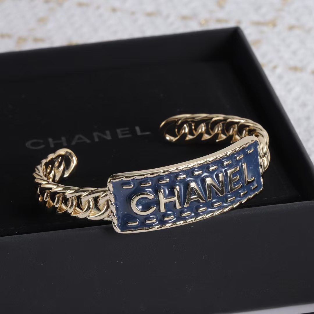 Chanel Letters Denim Open Cuff Bangle Bracelet - Original Replica Club