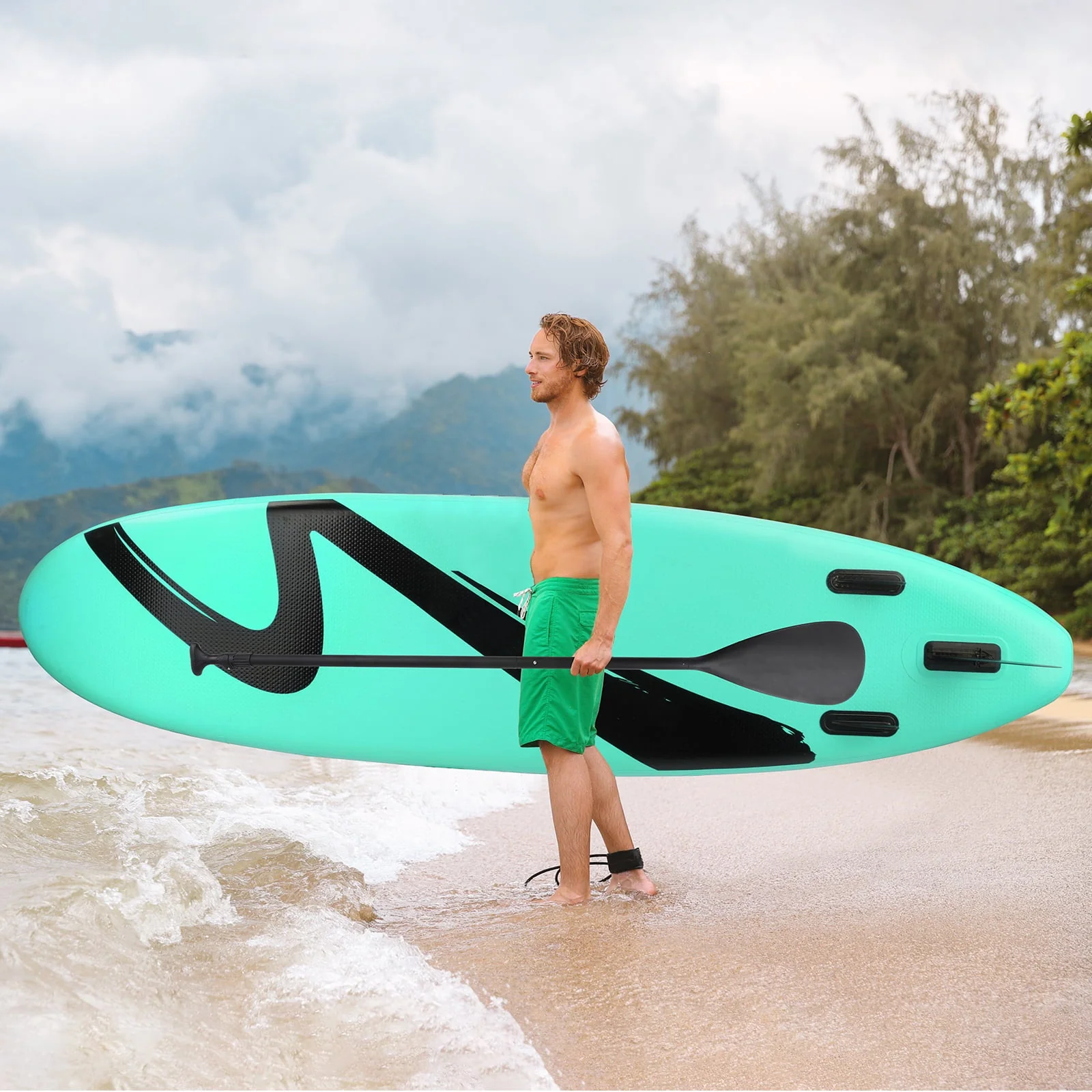 Arlopu Portable 10' Inflatable Stand Up Paddle Board with Aluminum Paddle, Leash, Hand Pump & Backpack for Youth Adult - Image 3