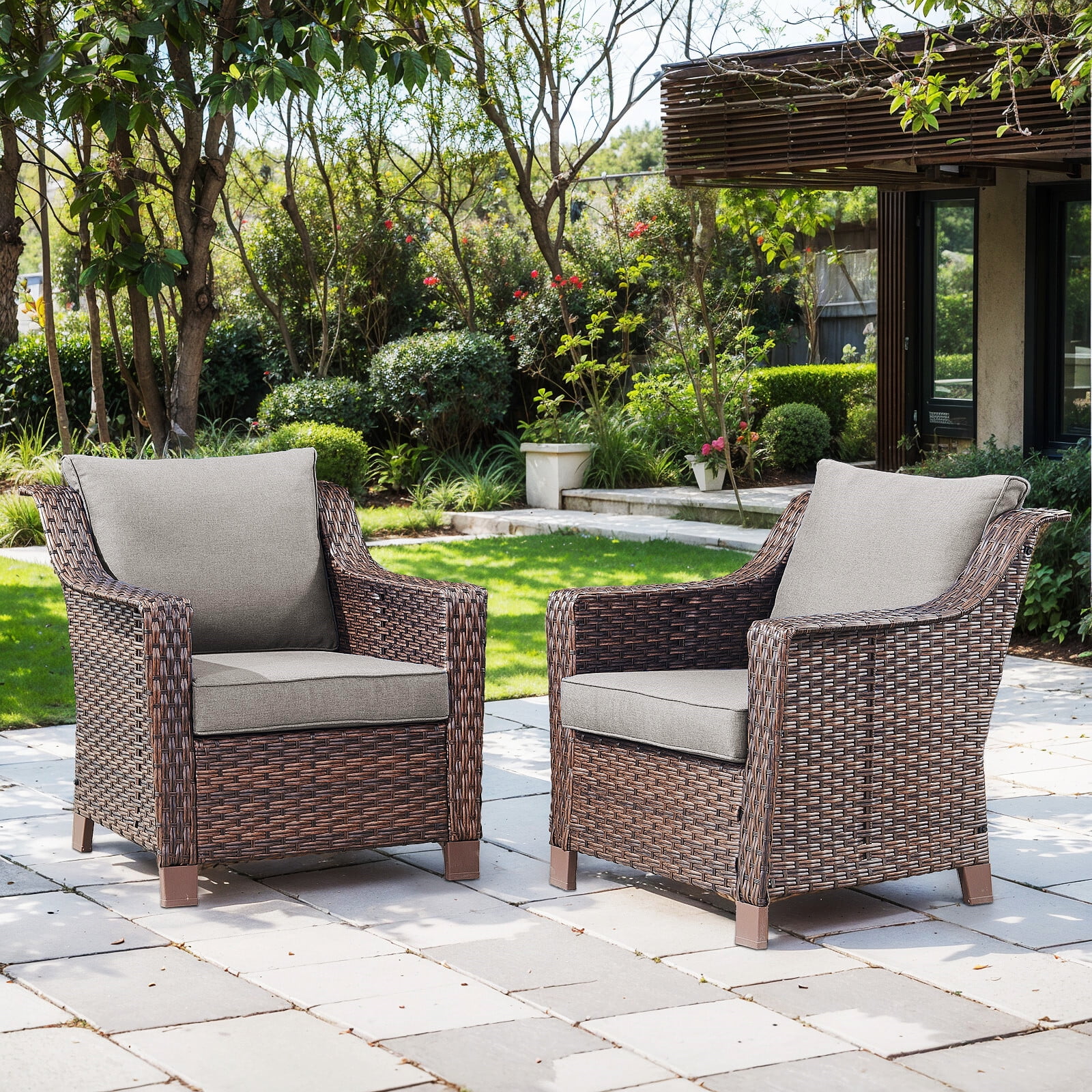 Bellefurn Outdoor Wicker Patio Chairs Set of 2 with Side Table,All-Weather Wicker Rattan Chairs Patio Furniture Chairs for Porch Balcony Backyard Yard Deck - Image 18
