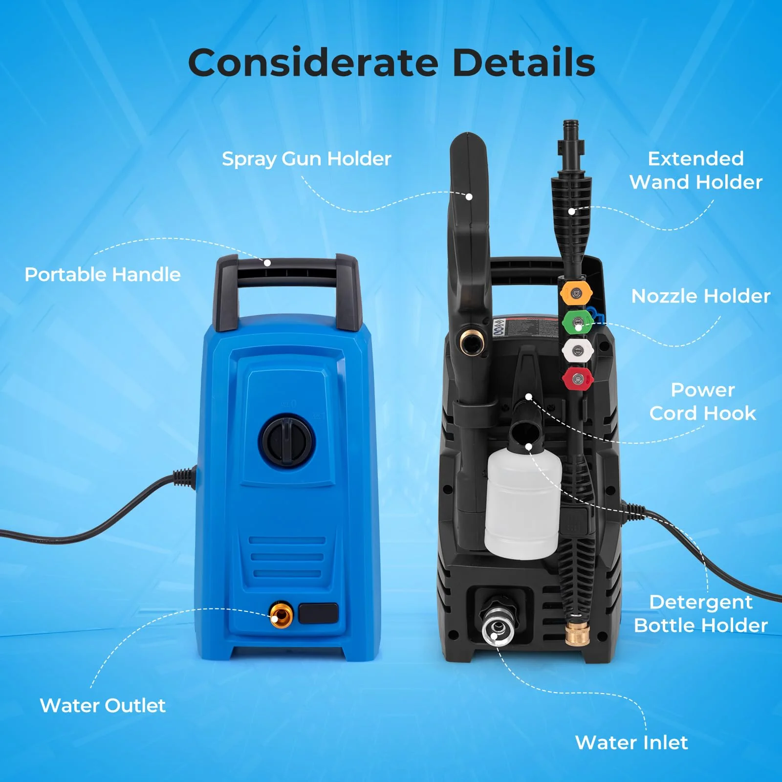 Eletriclife 1900 PSI 1.8 GPM Electric Pressure Washer with 4 Quick Connect Nozzles