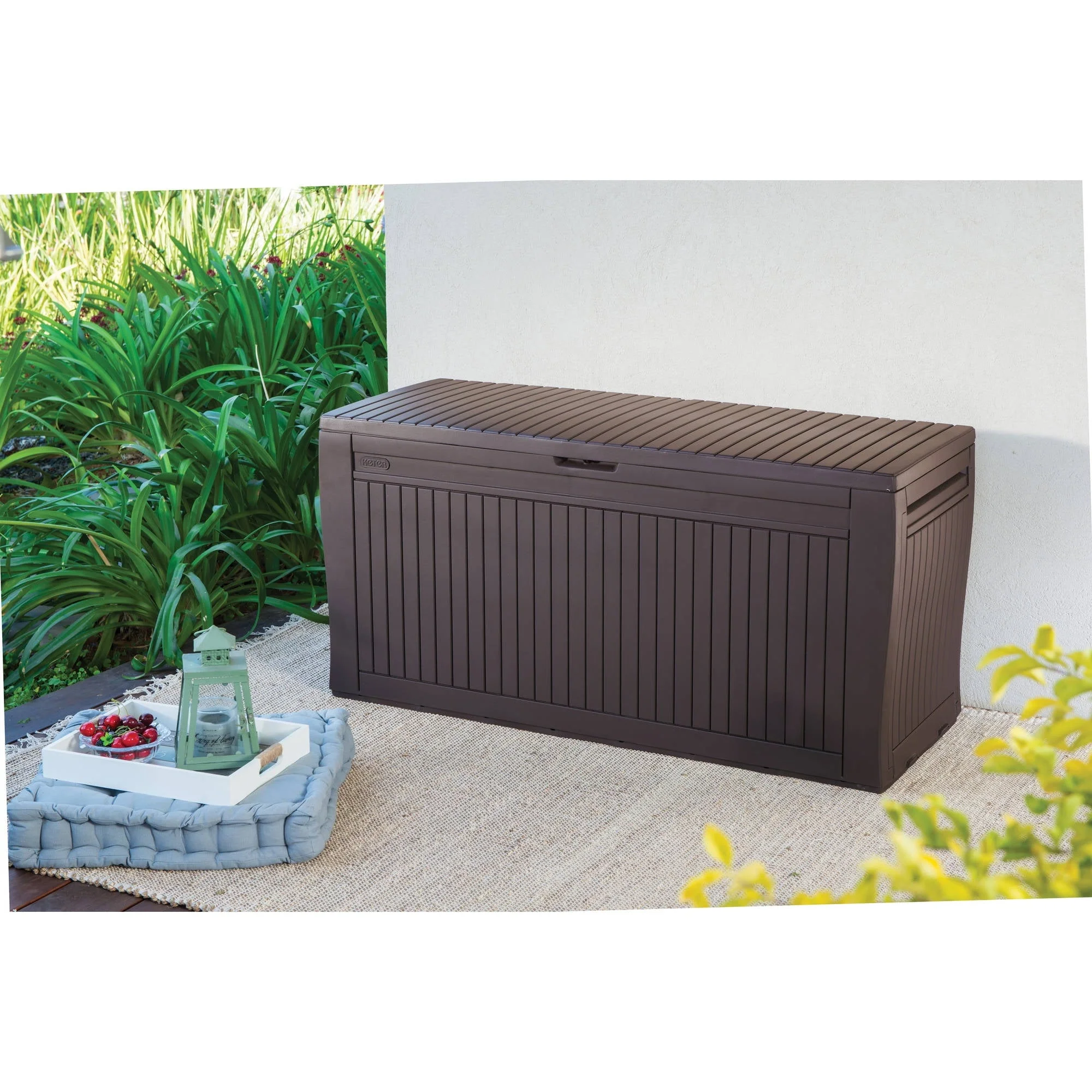 Keter Comfy Outdoor Storage 71-Gallon Resin Deck Box, Espresso Brown - Image 4