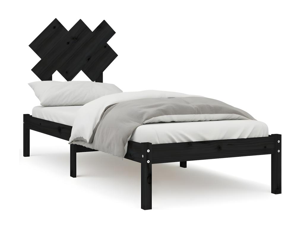 Estructura cama madera maciza individual negro 75x190 cm