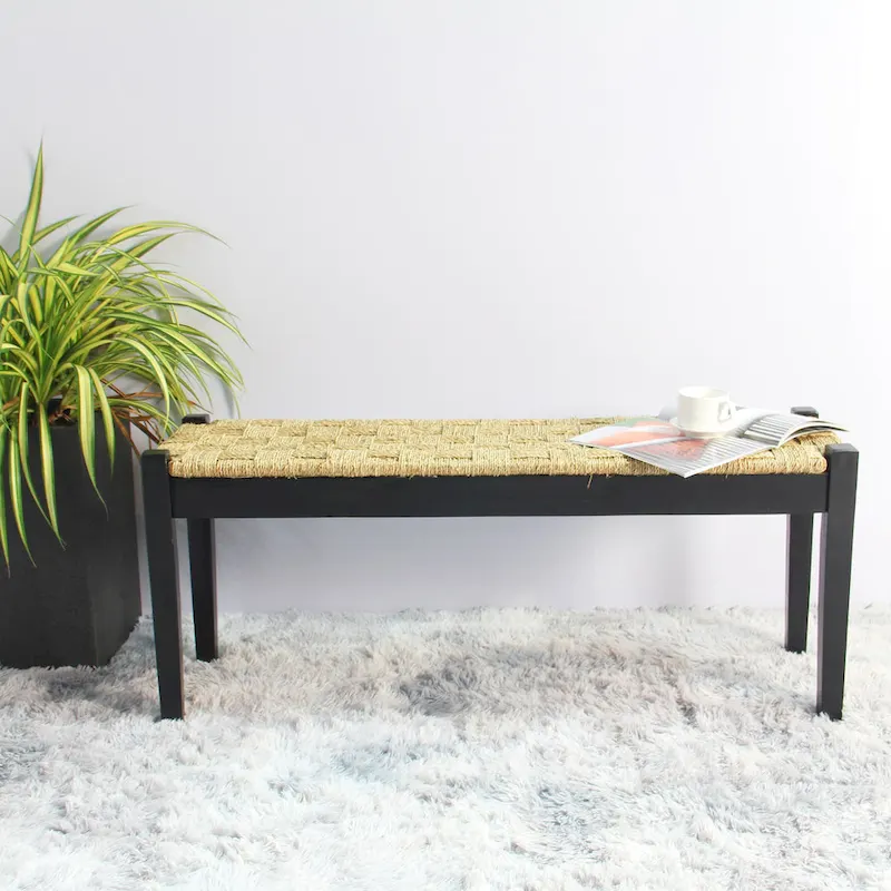 M4H Shambles Solid Wood Indoor Bench with Natural Seagrass