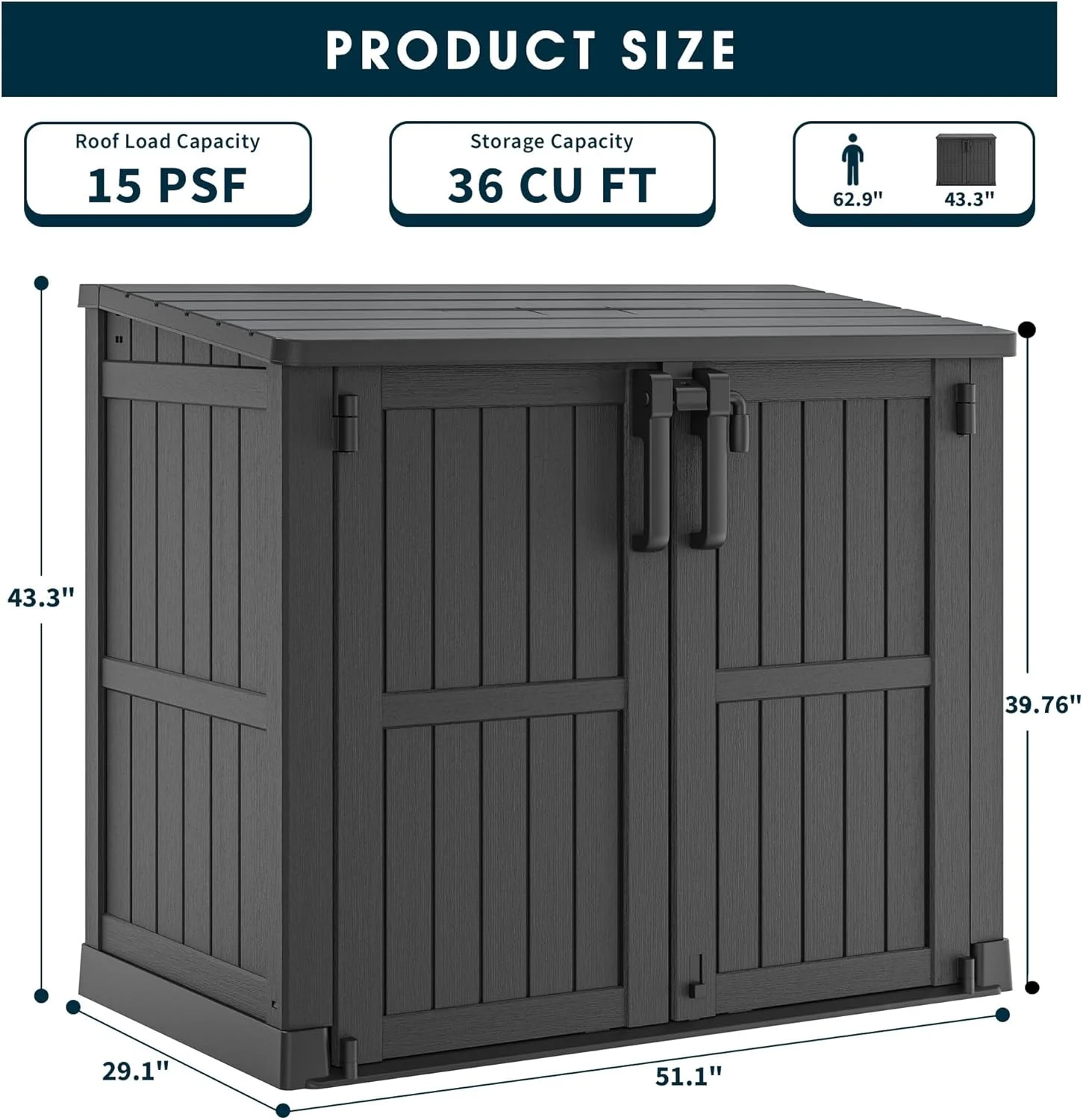 LHBCraft Outdoor Resin Storage Shed, 34 Cu. Ft. Weather-Resistant Garden Storage Box, Extra-Large Lockable Waterproof Shed for Bikes, Lawnmowers, and Garden Tools - Image 12