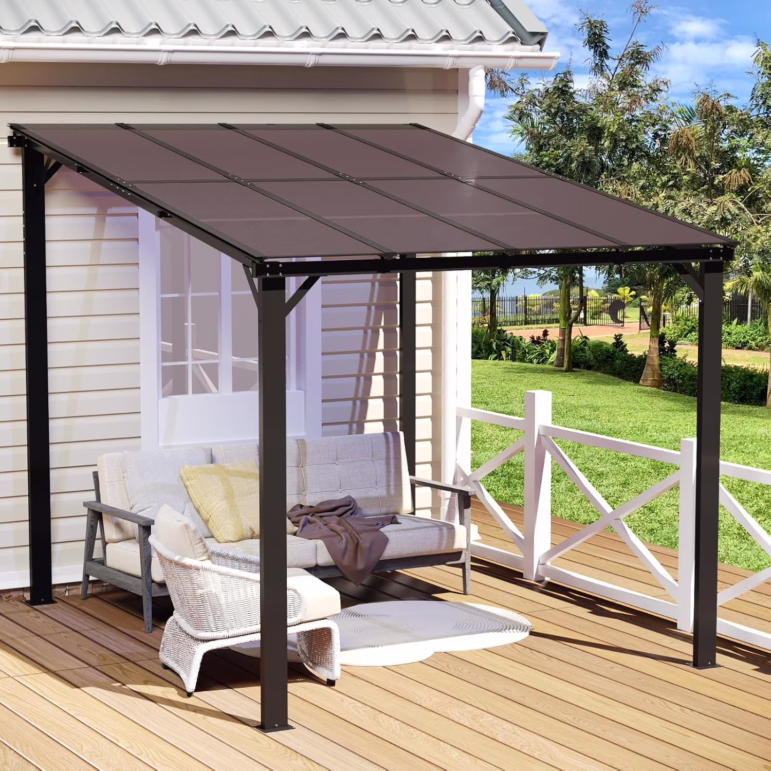 10x8 Pergola Patio Gazebo, Hardtop Outdoor Gazebo with Roof for Backyard, Decks, Garden - Image 2